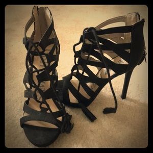Sam and Libby lace up cage stilettos